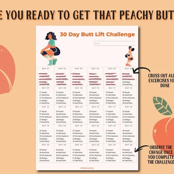 Pornhint 30 day butt lift challenge| Fitness tracker | Hip Raise Guide | Challenge Guide | Printable | A4-A5