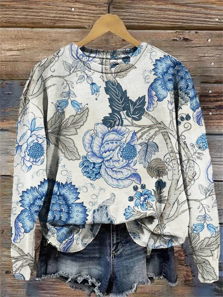 VChics Classic Floral Print Cozy Sweatshirt