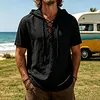 Men's Retro Vacation Linen Hooded Lace-Up Short Sleeve Shirt by Inlyline