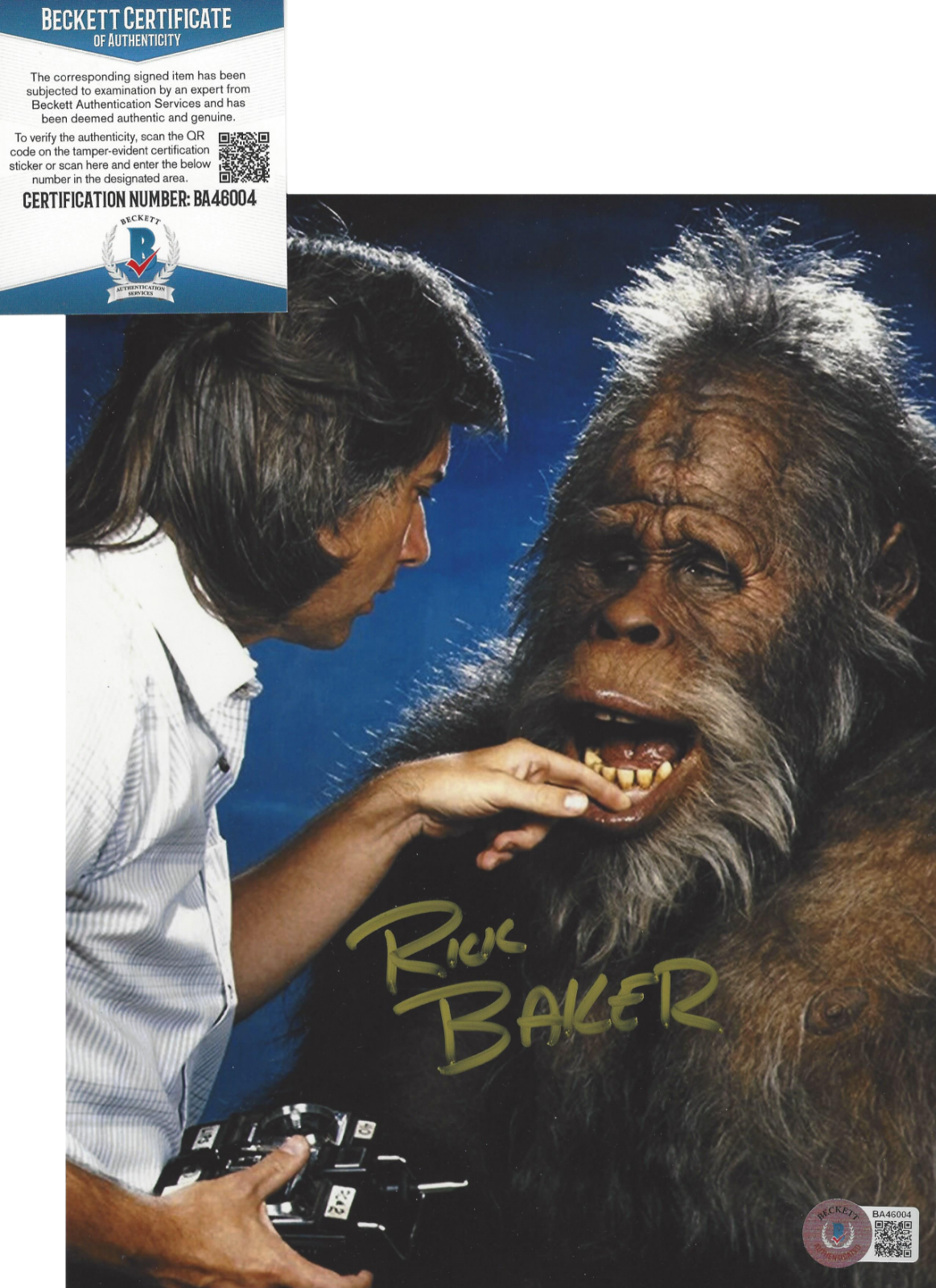 RICK BAKER SIGNED HARRY AND THE HENDERSONS SFX 8x10 MOVIE Photo Poster painting BECKETT COA BAS