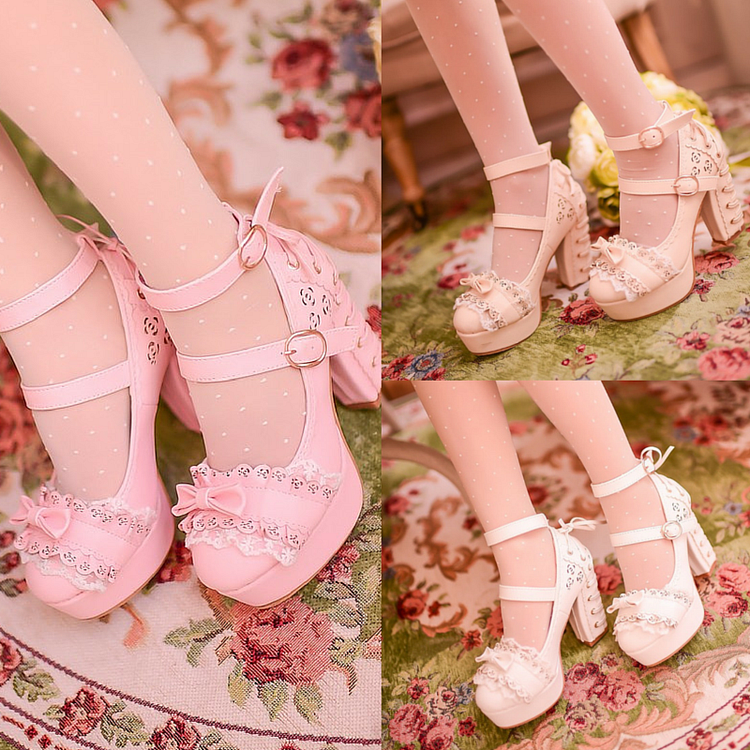 White/Pink/Apricot Elegant Lace High-heel Shoes SP165145