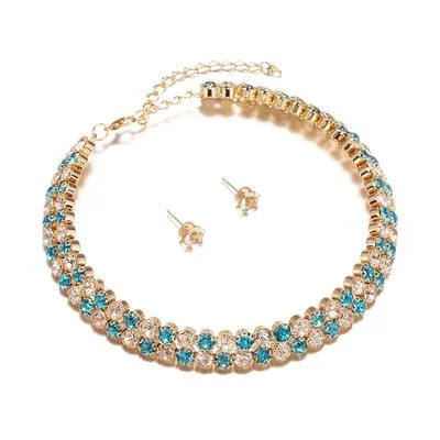 Rhinestone Double Layer Choker Necklace Wedding Jewelry for Women