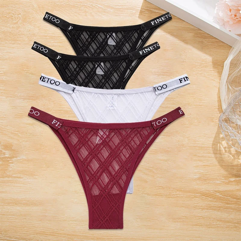 FINETOO 4PCS/Set Women's Lace Lingerie Panties Mesh Gstring Female Underpant Sexy Letter Panties Thong Girls Underwear Intimates