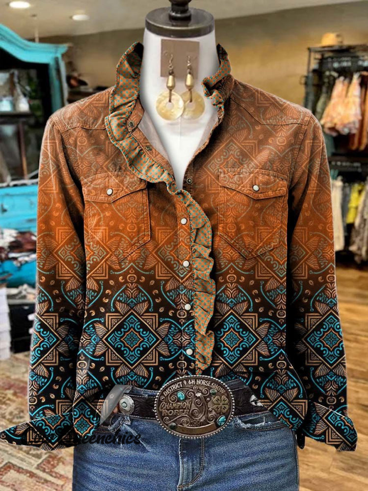 Women’s Flower Print Casual Long Sleeve Comfortable Cotton Shirt Multicolor / S
