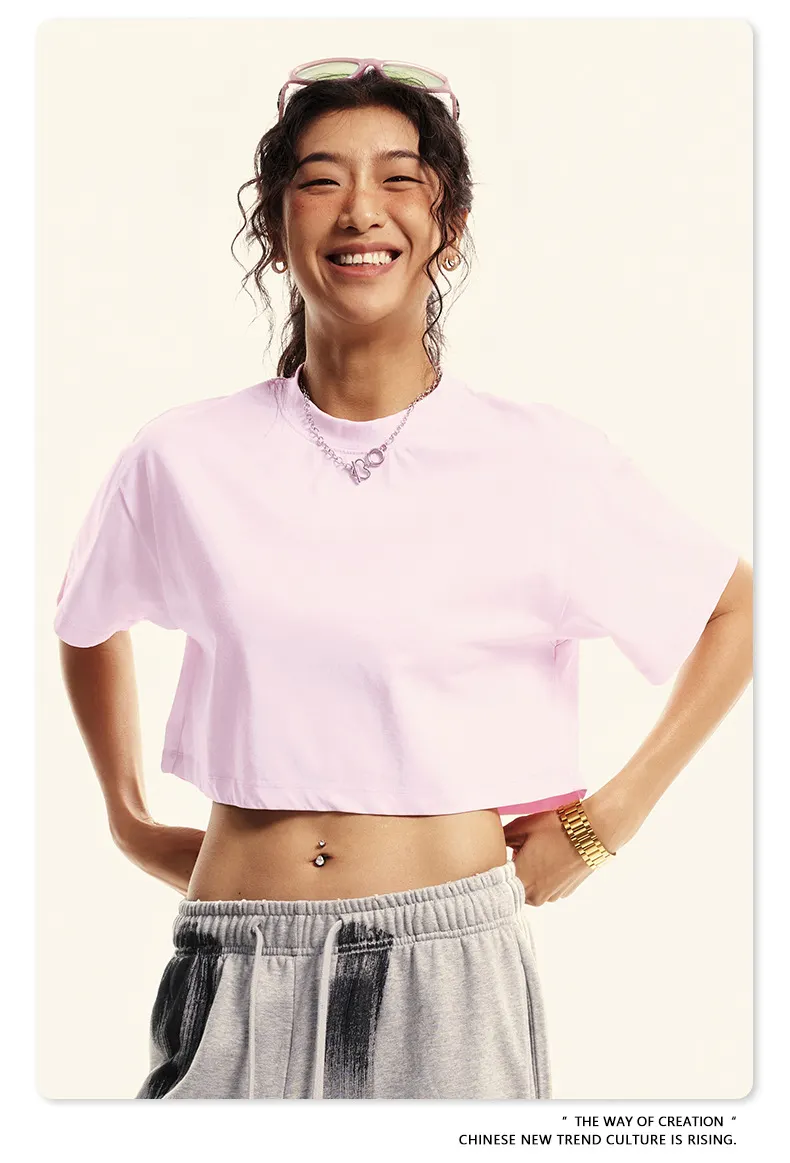 Solid Casual Crew Neck Short Sleeve Cropped T-Shirt