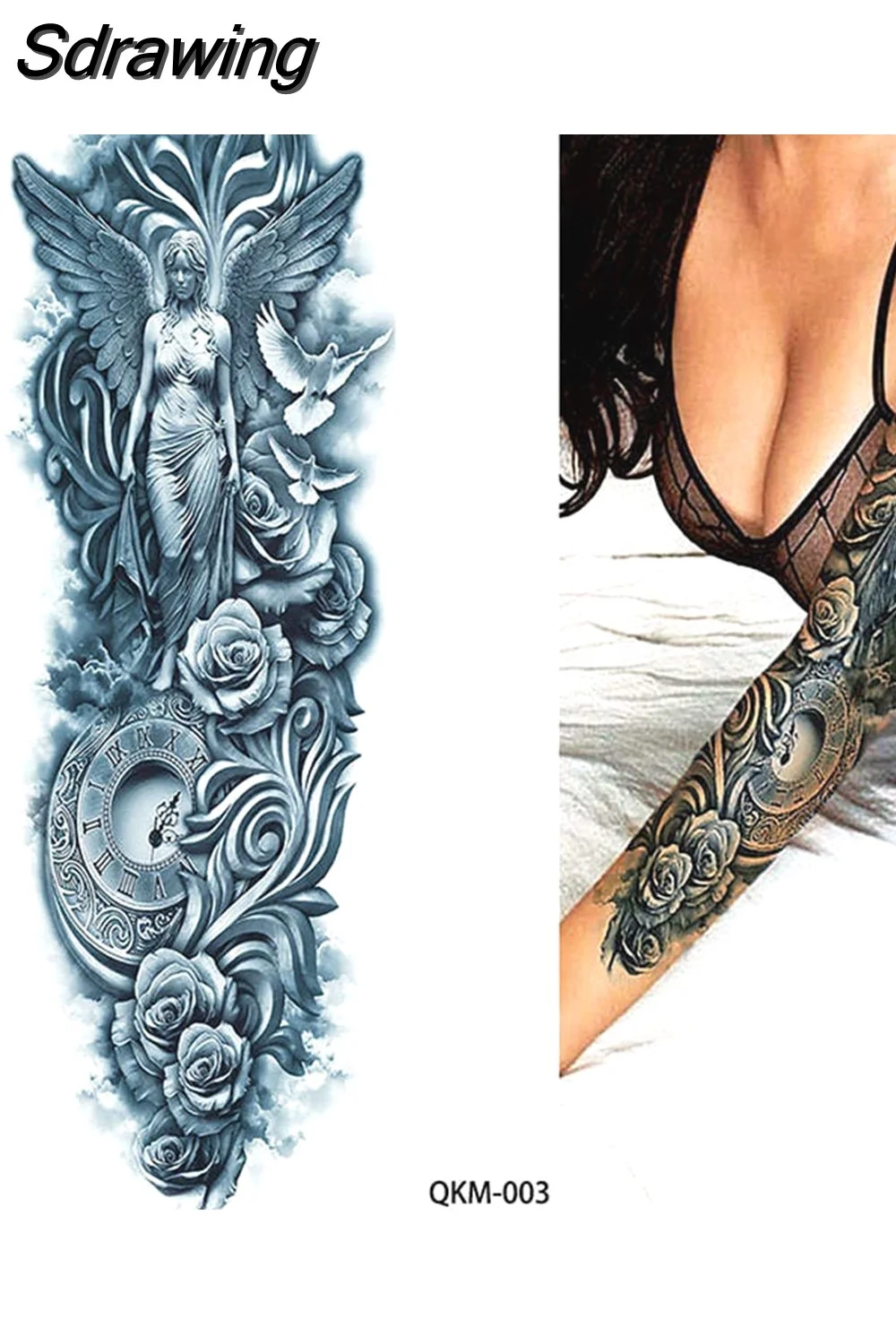 Sdrawing Full Arm Tattoo Lion Crown King Rose Waterproof Temporary Tatoo Sticker Wild Wolf Tiger Men Skull Totem Tattoo 430-1