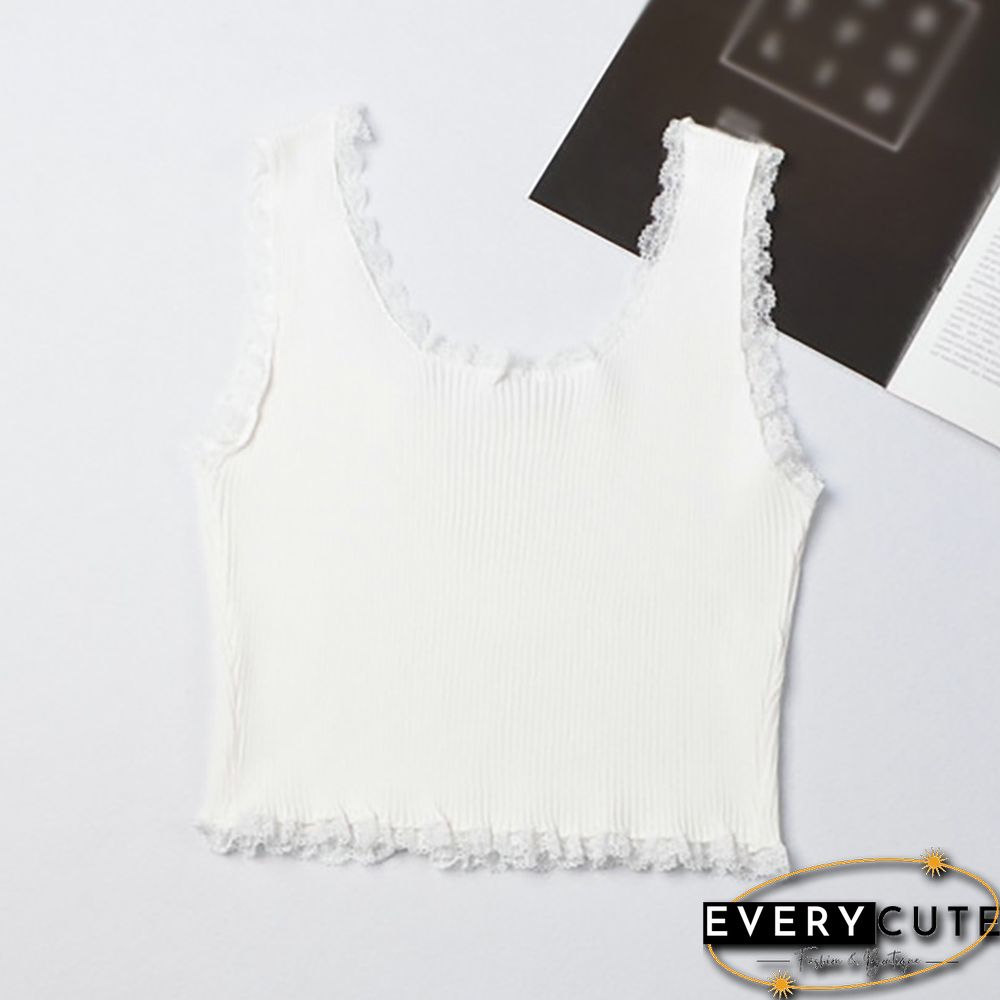 Ace Trim Tank Top Solid Color Knit Bottoming Vests Fashion Trendy Womens Camisoles Crop Top