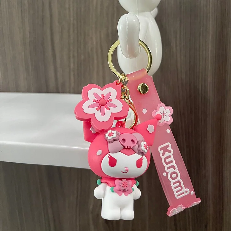 Cute Sanrio Keychain Anime  Hello Kitty Kuromi Melody Cinnamoroll Pom Pom Purin Accessories Cartoon Sakura Series Pvc Keychains