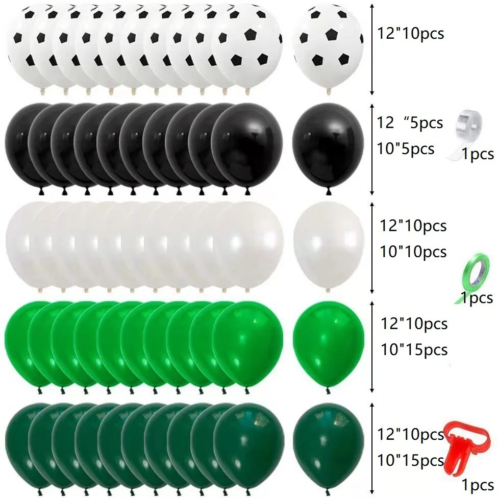 Xpoko 94 Pieces Football Party Balloon Garland Set White Green Black Latex Balloon Boy Birthday Party Sports Meeting Decoration