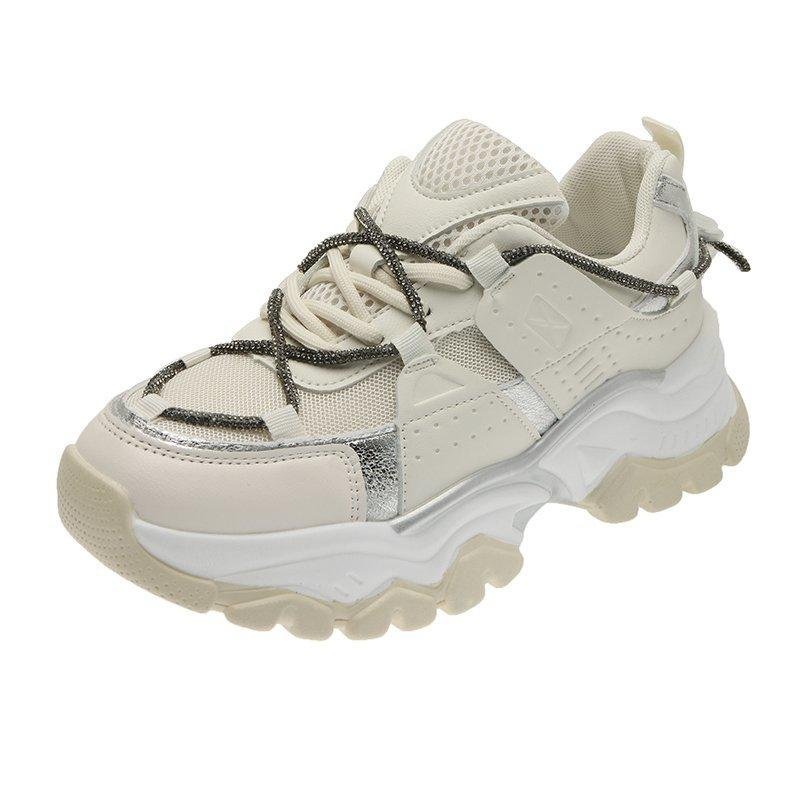 Fashion Mesh Chunky Sneakers Casual Shoes Women Sneakers Comfortable Thick Sole White Flats Platform Sneakers Round Toe Lace Up