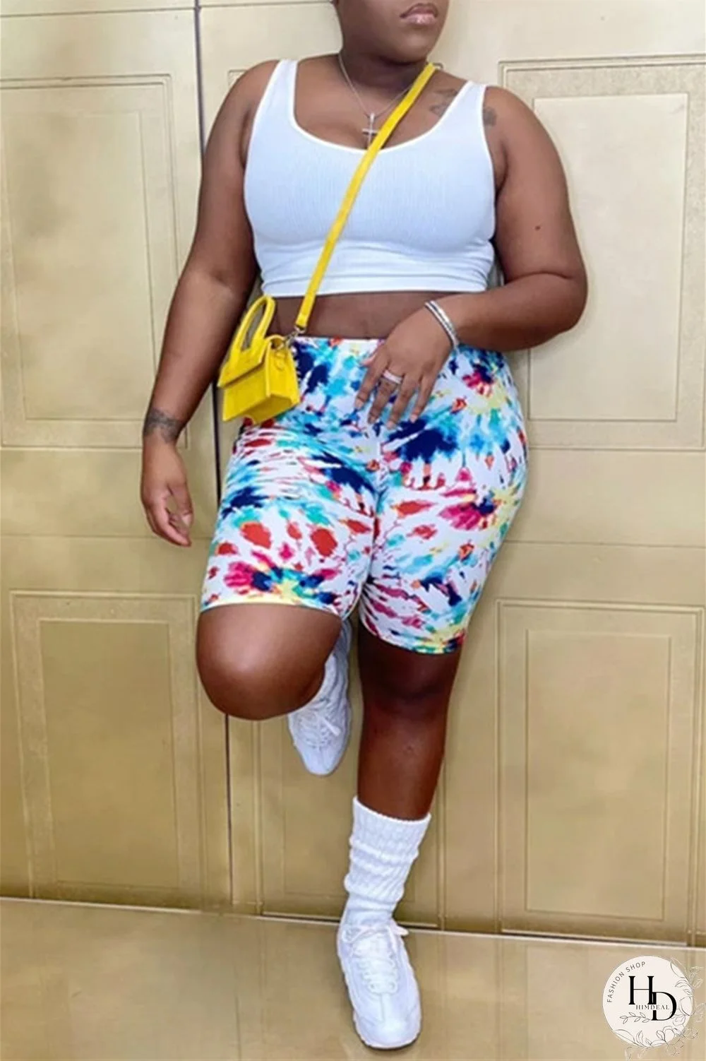 Black Purple Fashion Casual Print Basic Asymmetrical Regular High Waist Shorts