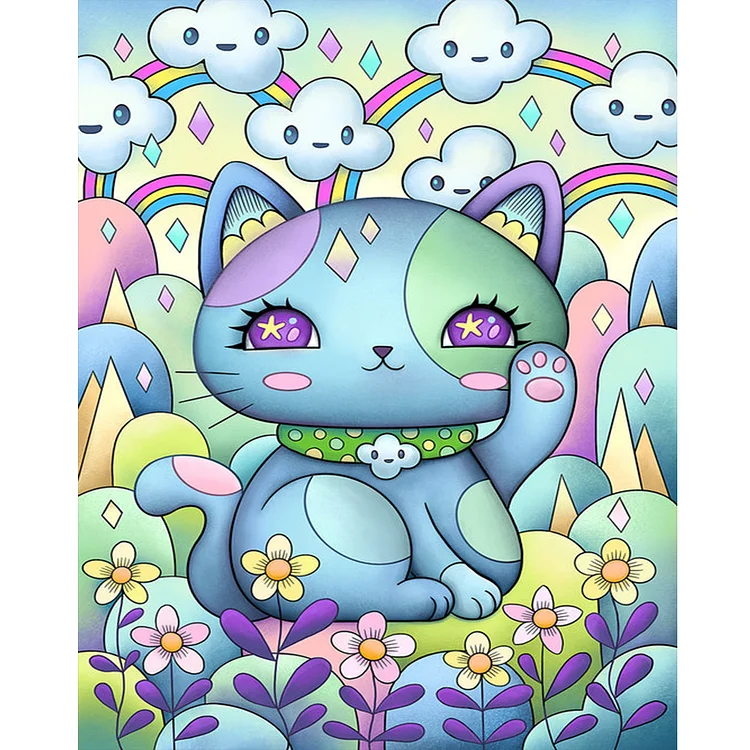 Blue Kitten 40*50CM (Canvas) Full Round Drill Diamond Painting gbfke