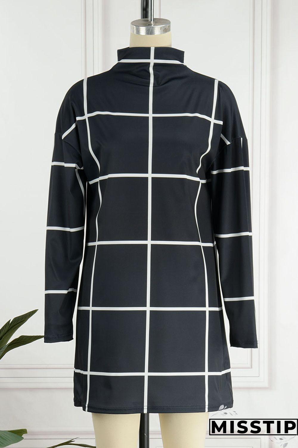 Cream White Casual Print Patchwork Half A Turtleneck Straight Dresses