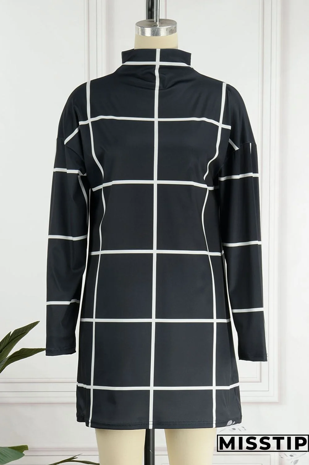 Cream White Casual Print Patchwork Half A Turtleneck Straight Dresses