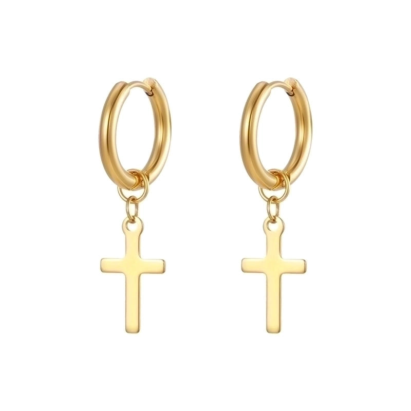 1 Pair Minimalist Cross Plating 201 Stainless Steel 18K Gold Plated Dangling Earrings