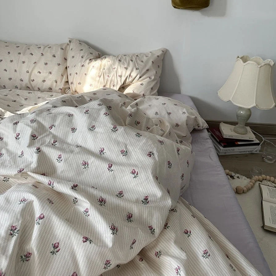 Xpoko Ins Style Bedding Set Fashion Solid Color Washable Duvet Cover Pillowcases Sheet for Student Dormitory Soft Home Textile
