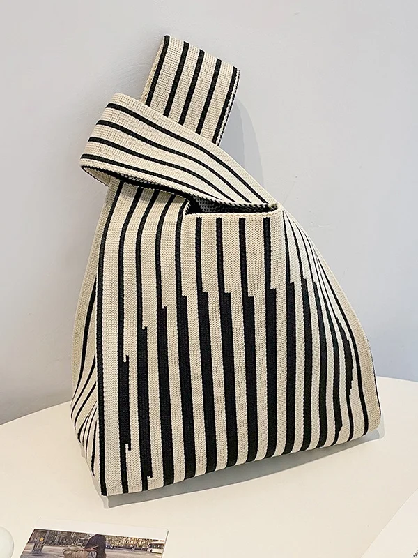 Contrast Color Striped Woven Bags Woven Handbag