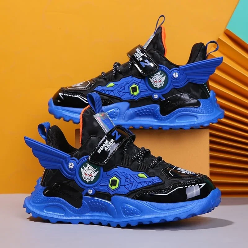 MWY Flame Boys Girls Mecha Cartoons Sneakers Kids Shoes Sports Shoes Leather Waterproof Lightweight Children Casual Walking Shoe