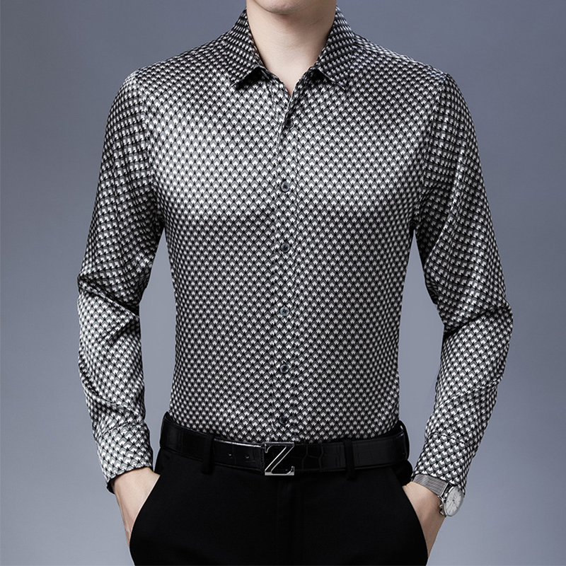 Simple Printed Long Sleeves Silk Shirt