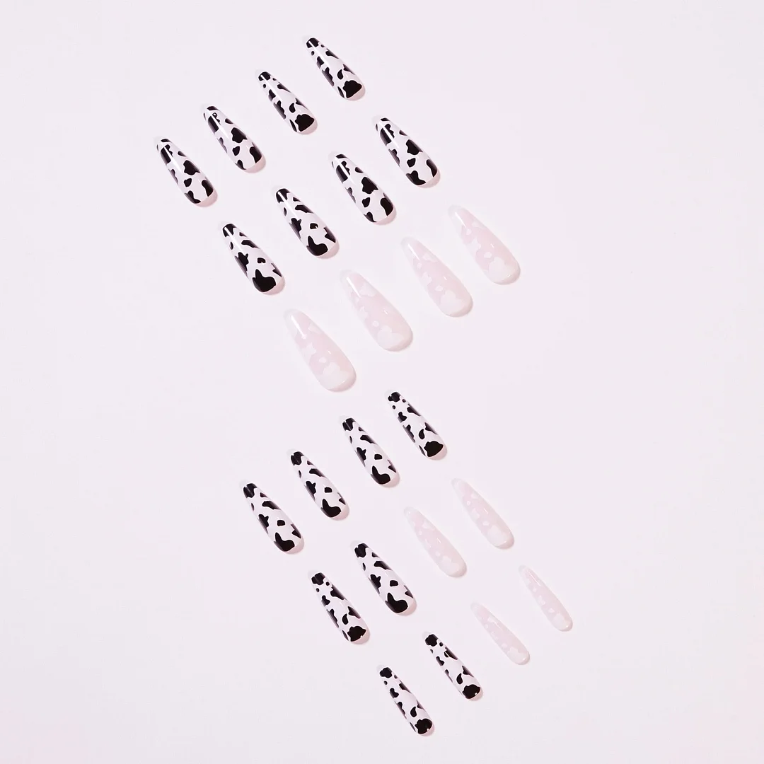 24Pcs/Set Cream Black And White Color Matching False Nail French Full Cover Fake Nails Glue DIY Manicure Nail Art Tools-Nail Inspo