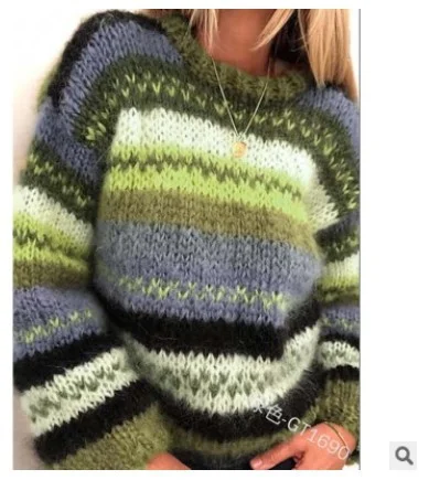 Uveng Uveng And Winter Rainbow Loose Fashion Sweater Casual Warm Knitted Shirt Women's Clothing