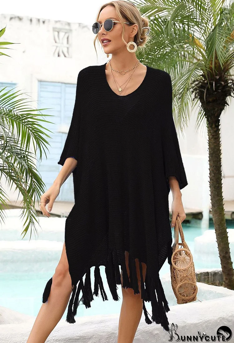 Women Summer Tassel Plus Size Loose Cutout Beach Sdress Holidays Cover Up