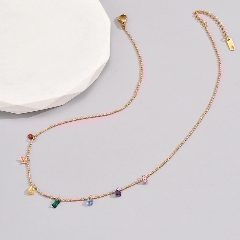 Vintage Style Color Block 304 Stainless Steel Titanium Steel Crystal 18K Gold Plated Beaded Plating Necklace3