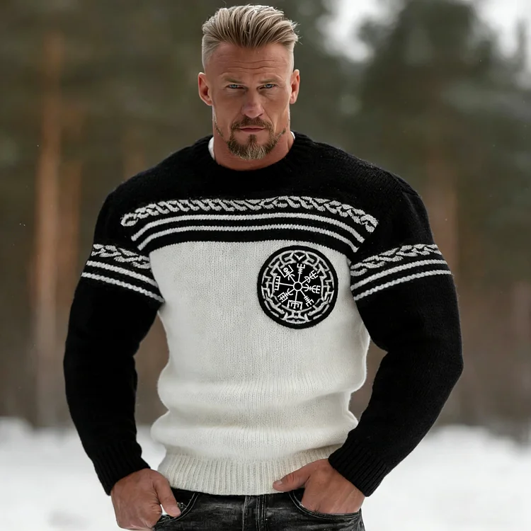 Men's Casual Viking Vegvisir Symbols Pattern Knit Sweater