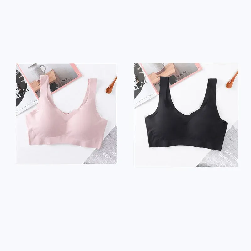 2PCS Ice Silk Bras Seamless Women Soft Thin Push Up Underwear Lingerie Sleep Vest Top Chest Padded Bralette топ Soutien Gorge