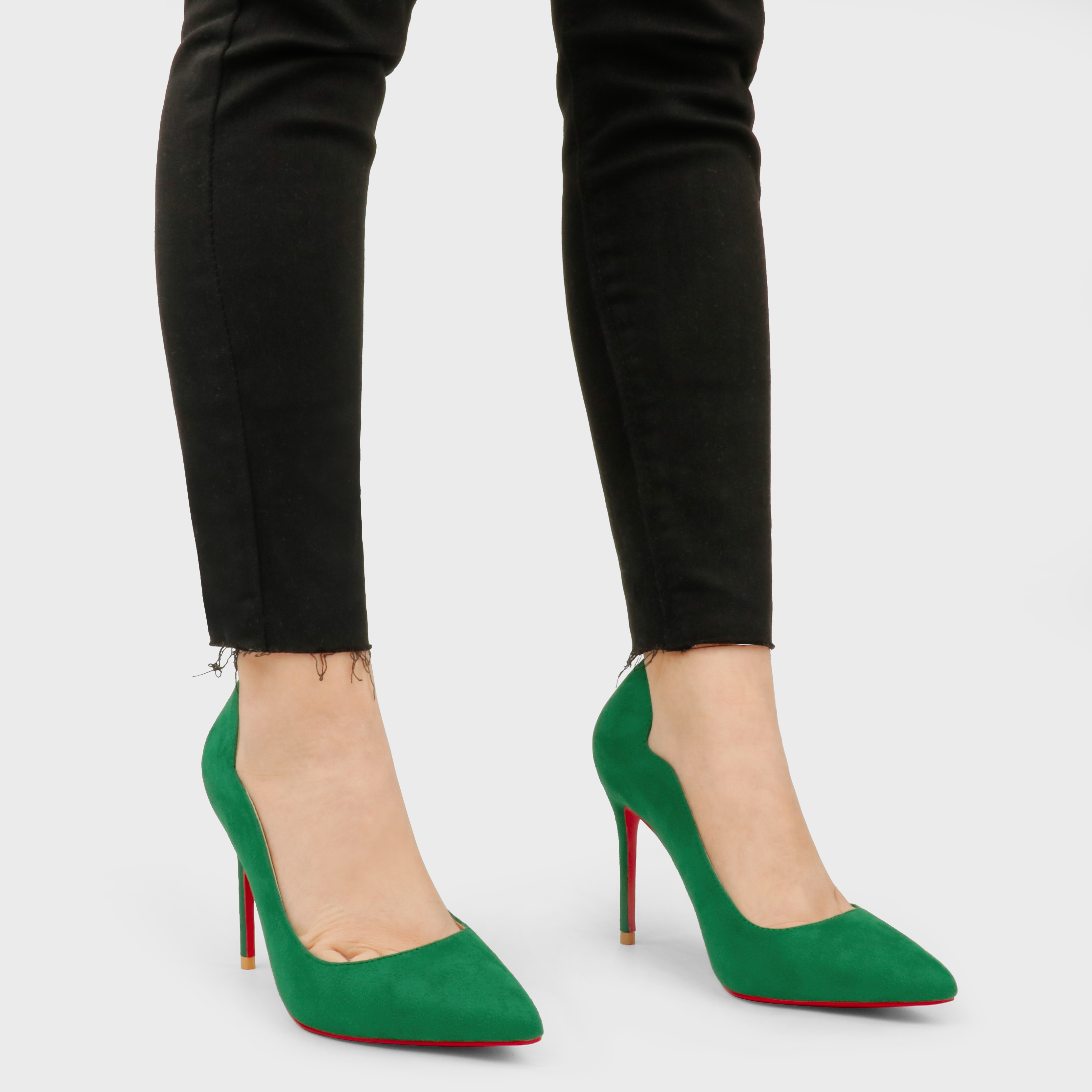 3.94" Women's Classic Pointed Toe Suede Shoes Red Bottom High Heels for Party Wedding Pumps-MERUMOTE