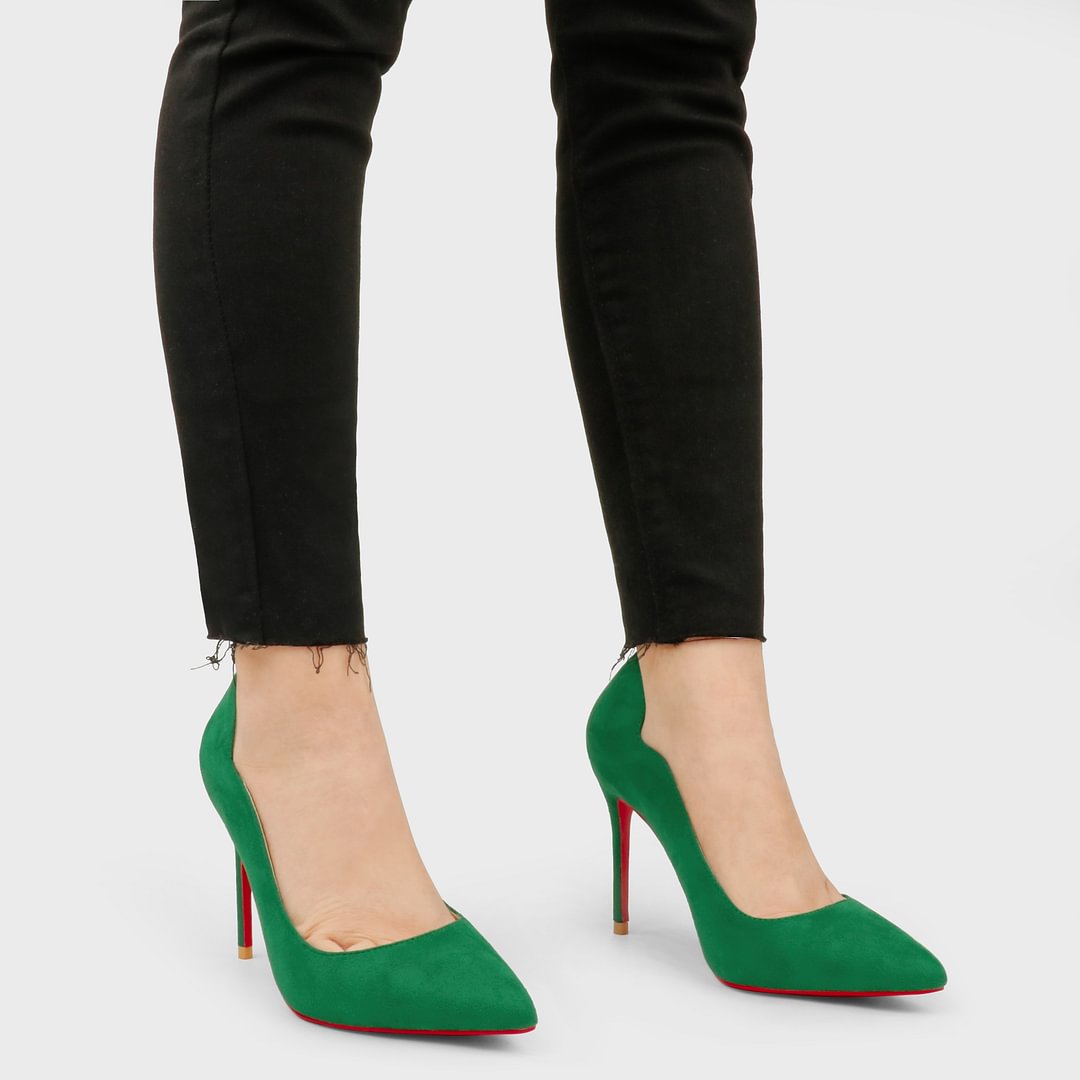 3.94" Women's Classic Pointed Toe Suede Shoes Red Bottom High Heels for Party Wedding Pumps-MERUMOTE