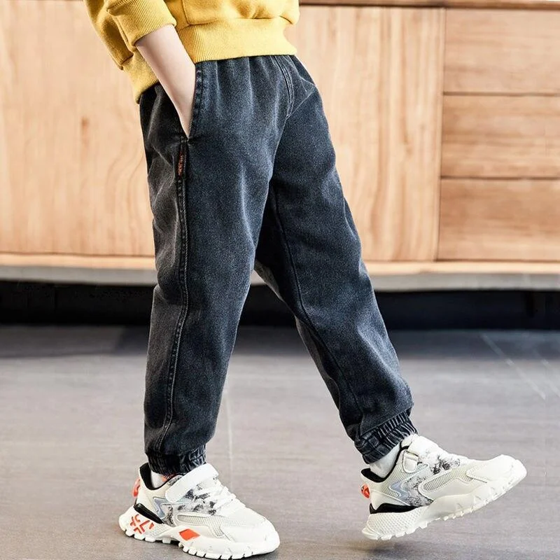 2021 New Autumn Winter Boy's Plus Velvet Pants 3-11Years JEANS Children Warm Thicken Plush Trousers Casual Leggings