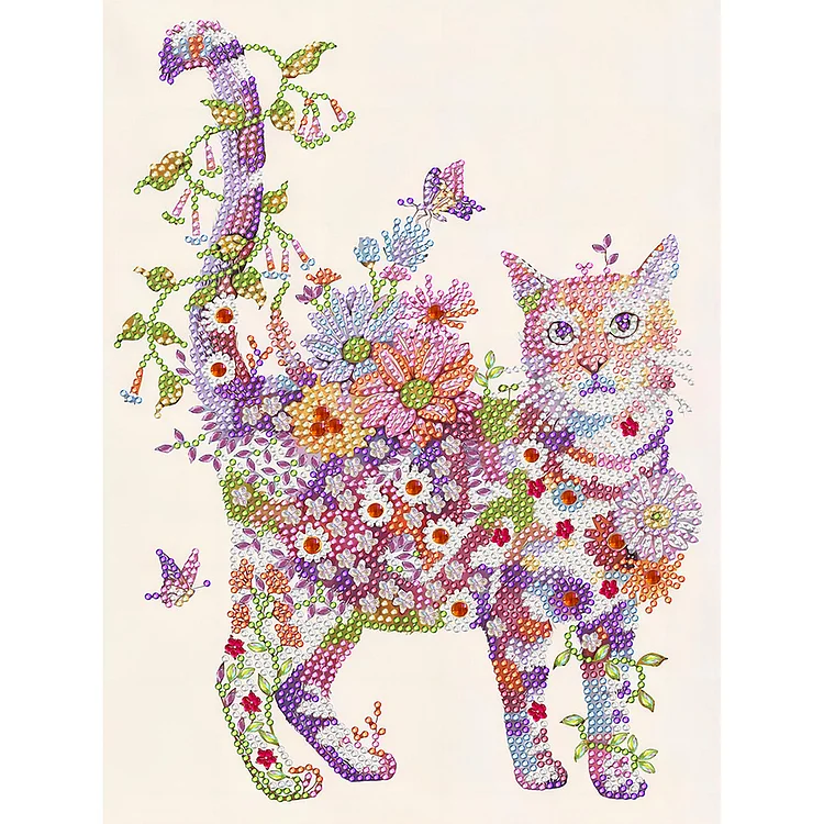 Cat Flower Butterfly  - Partial Drill - Special Diamond Painting(30*40cm)