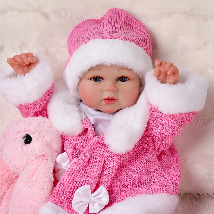 Babeside Abby 17'' Realistic Reborn Baby Doll Cute Awake Girl Winter Pink