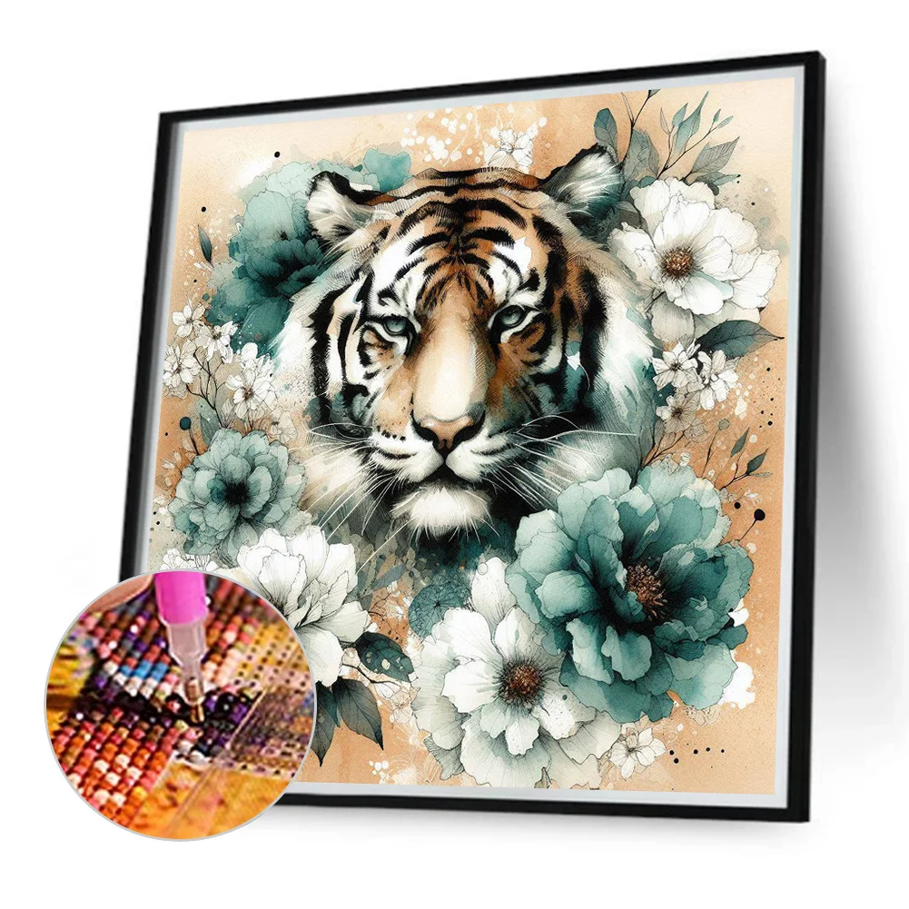 Diamond Painting - Full Round Drill - Flower Tiger(Canvas|40*40cm)