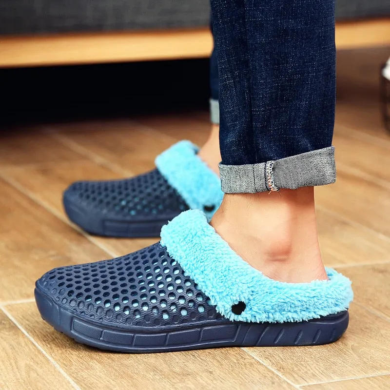 Men and Women Winter Slippers Fur Slippers Warm Fuzzy Plush Garden Clogs Mules Slippers Home Indoor Couple House Floor Slippers