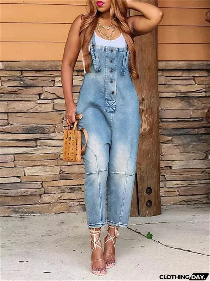 Fashion Relaxed Hard-wearing Ladies Denim Jumpsuits