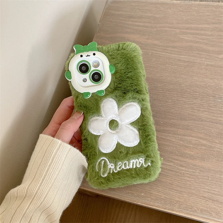 Monster Plush Flower Embroidery Phone Case