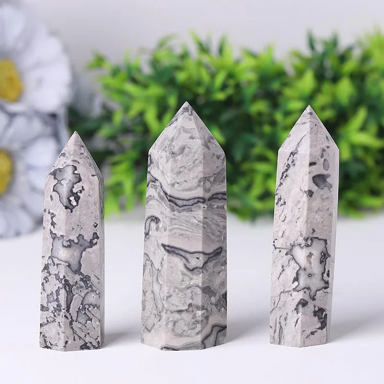 Natural Picasso Jasper Point Crystal Tower Healing Stone for Feng Shui Decoration