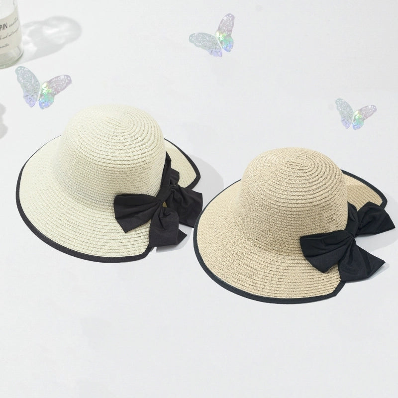 Women's Casual Vacation Beach Color Block Bowknot Big Eaves Straw Hat
