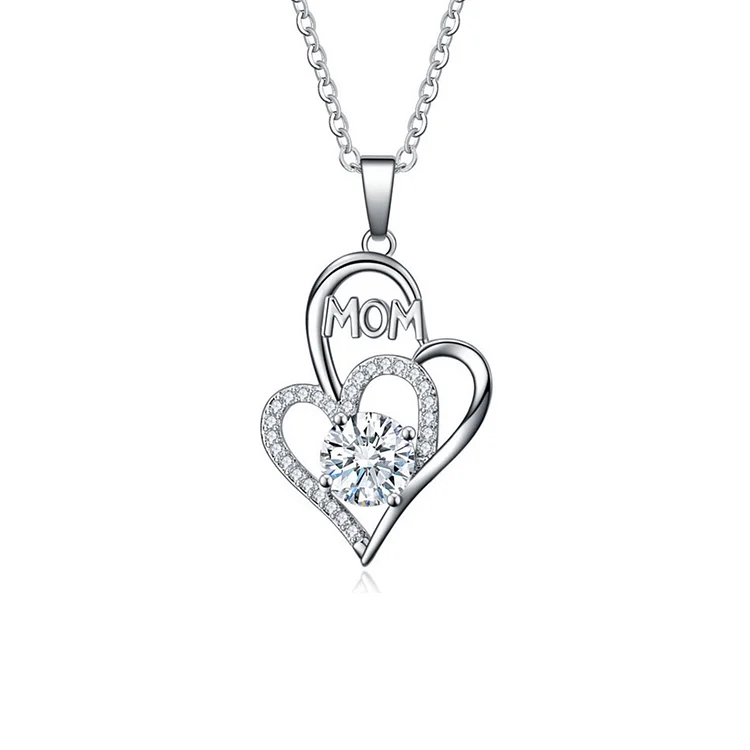 Double Heart Pendant Necklace with Diamond Gifts for Mom