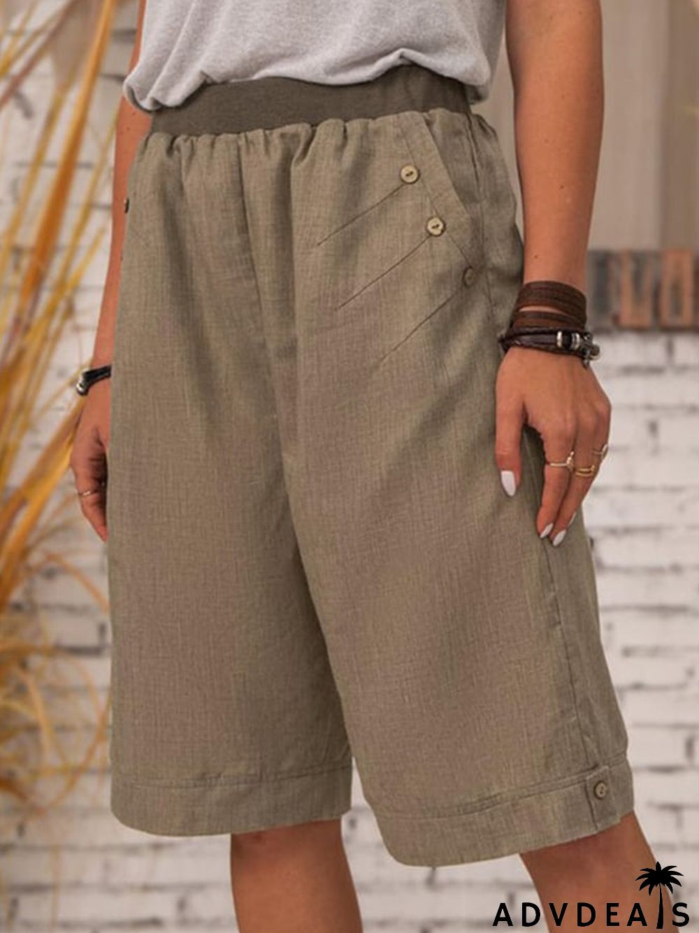 Women's Pure Color Casual Cotton Linen Shorts