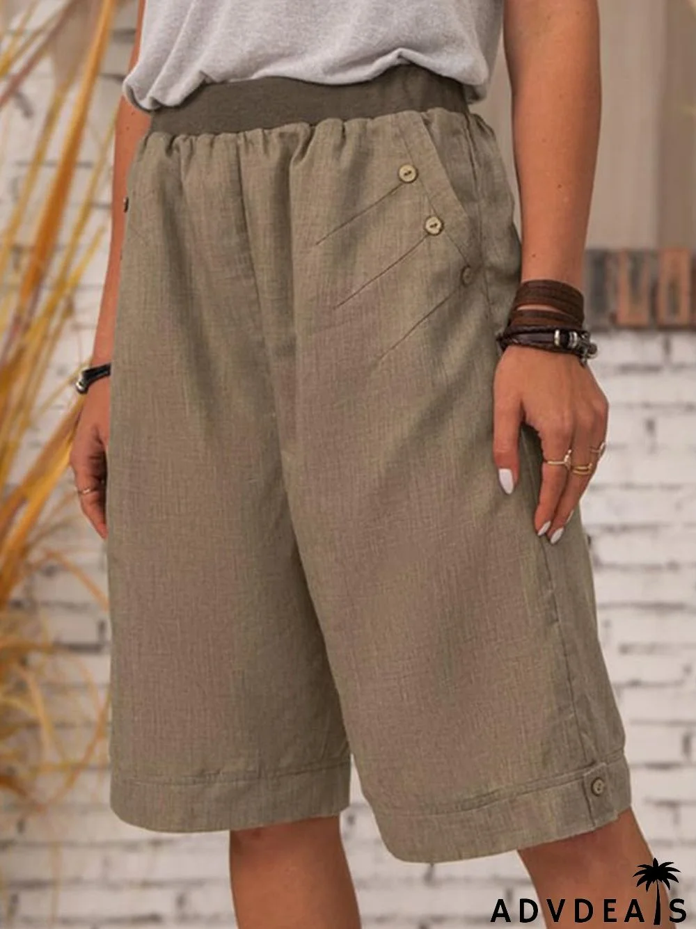 Women's Pure Color Casual Cotton Linen Shorts
