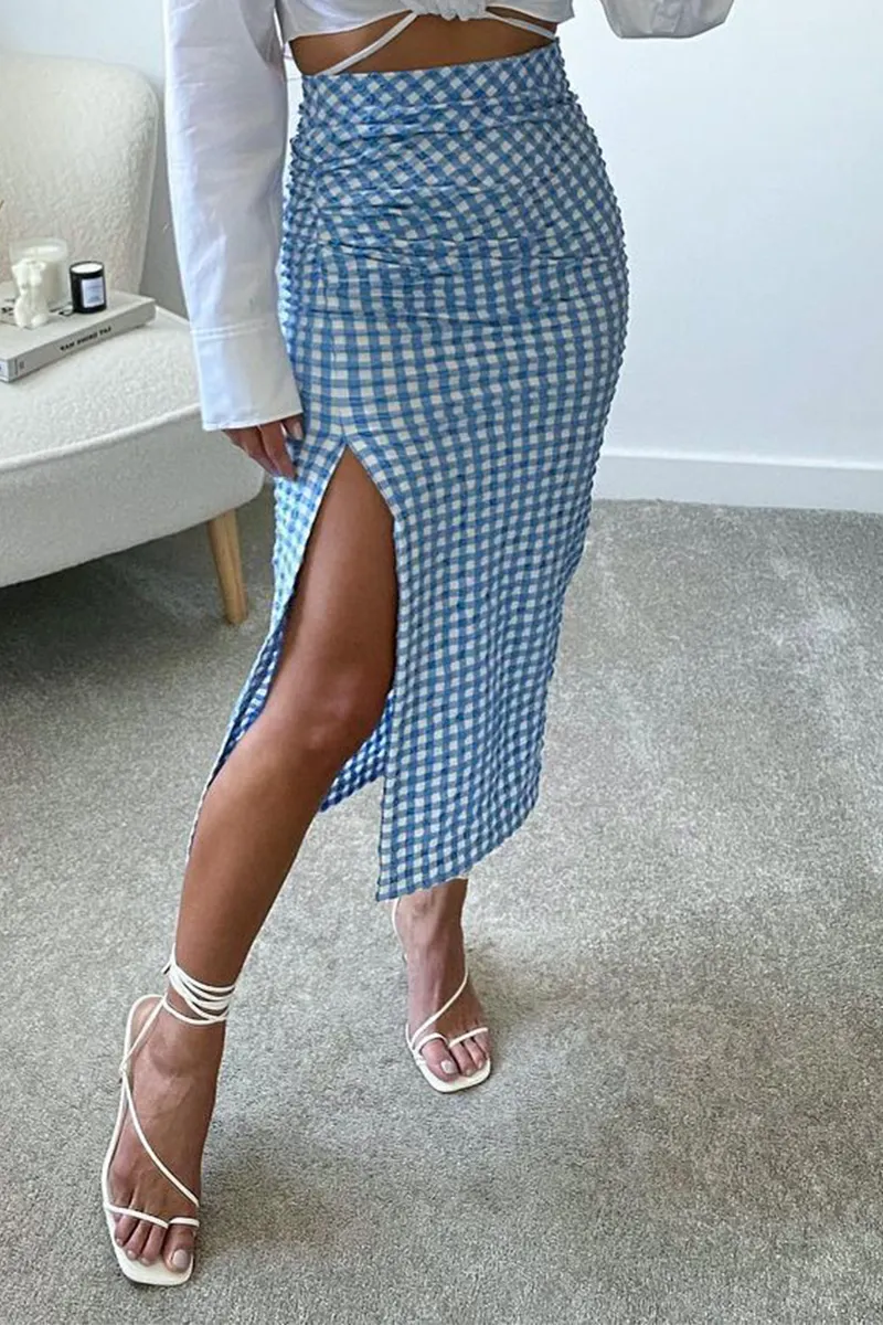 Casual Plaid Split Joint Straight Straight Full Print Bottoms