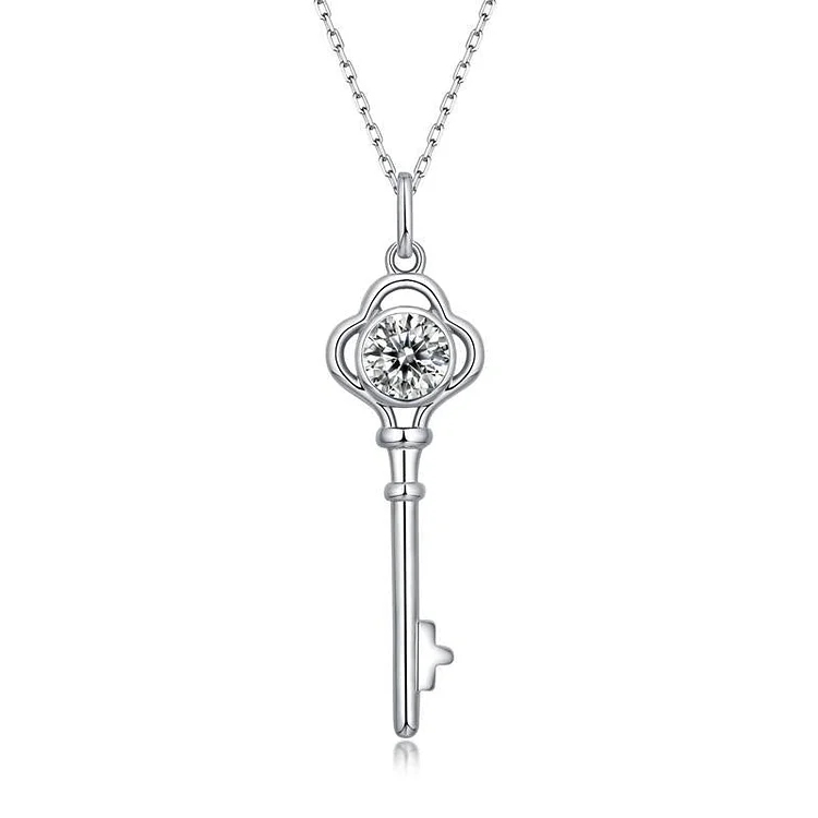 925 Sterling Silver 1.0Ct Twinkle Moissanite Key Pendant Necklace