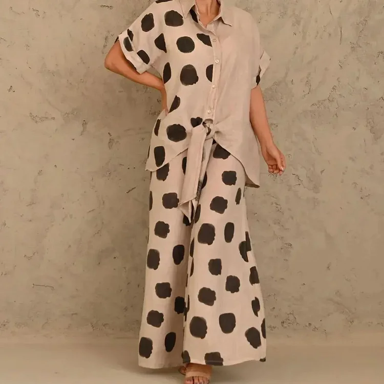 Polka Dot Asymmetric Print Two Piece Set