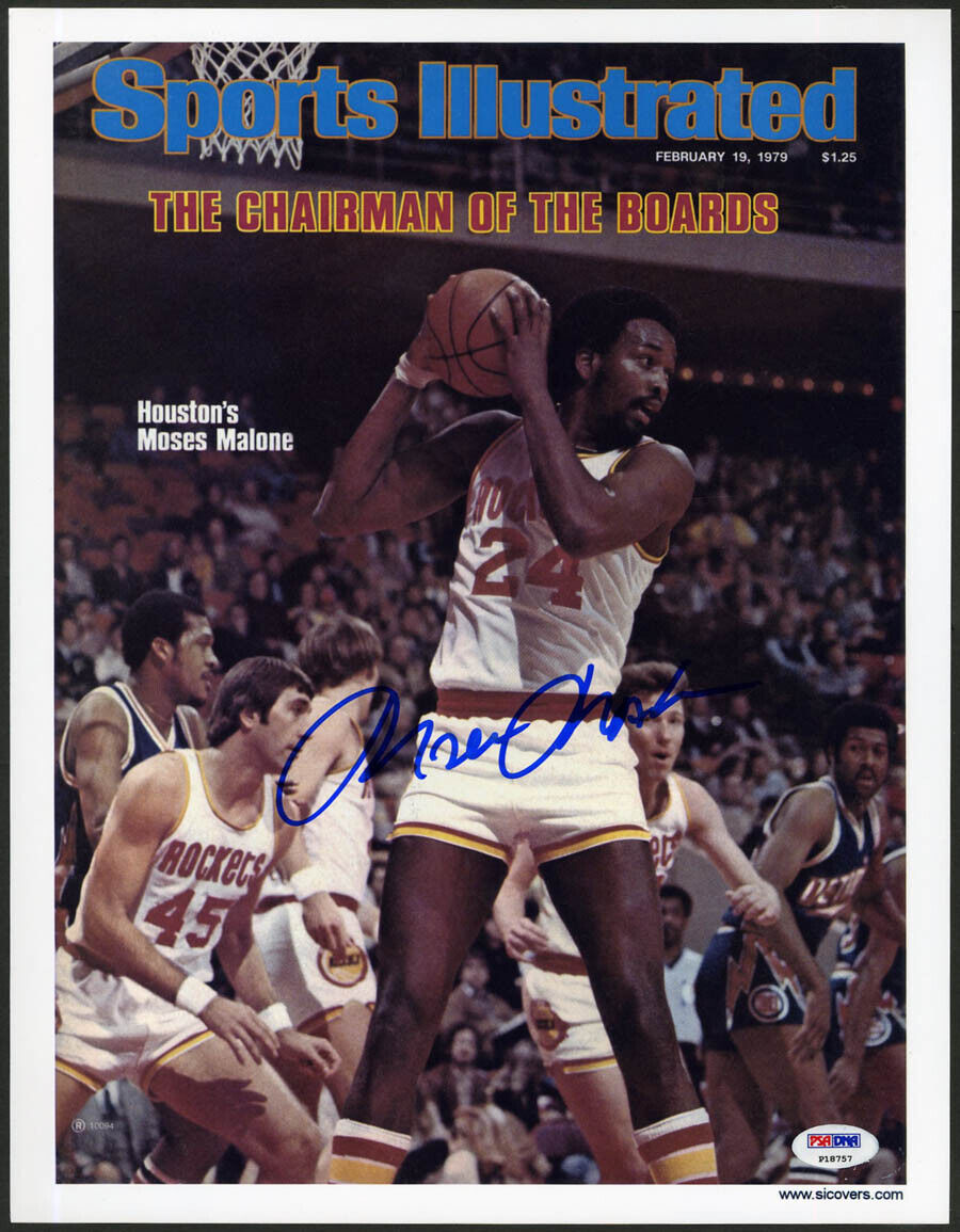 Moses Malone SIGNED Sports Illustrated Print 76ers PSA/DNA AUTOGRAPHED Sixers