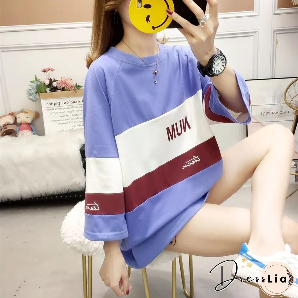 Summer Print Stripe T Shirt Women Long Sleeve Casual Elegant Ladies Tops O Neck Student Clothes Korean Street Wear New