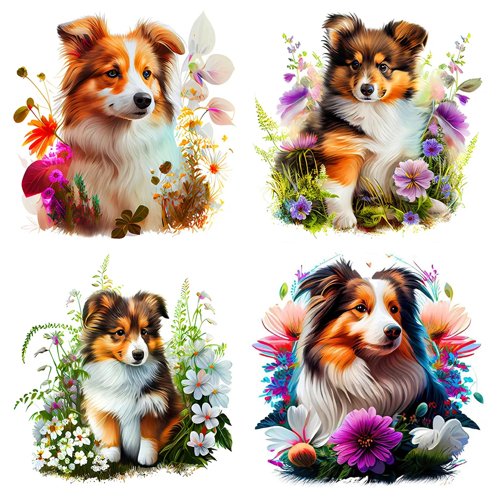 4pcs/Set Diamond Painting - Full Round Drill - Flower Dog(Canvas|30*30cm)