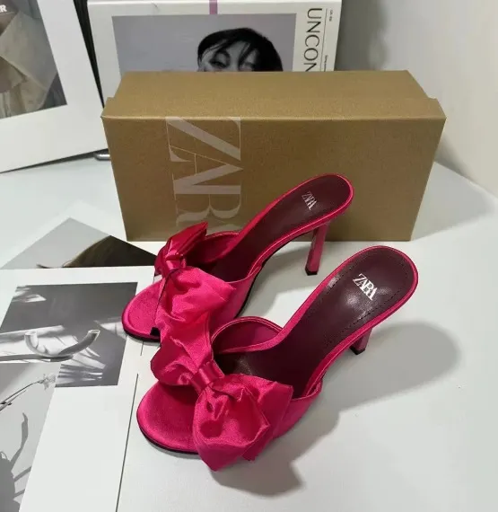 Breakj Breakj Spanish Summer New Women's Shoes Big Bows Decorated With Filts Rose Fine High Heel Sandals